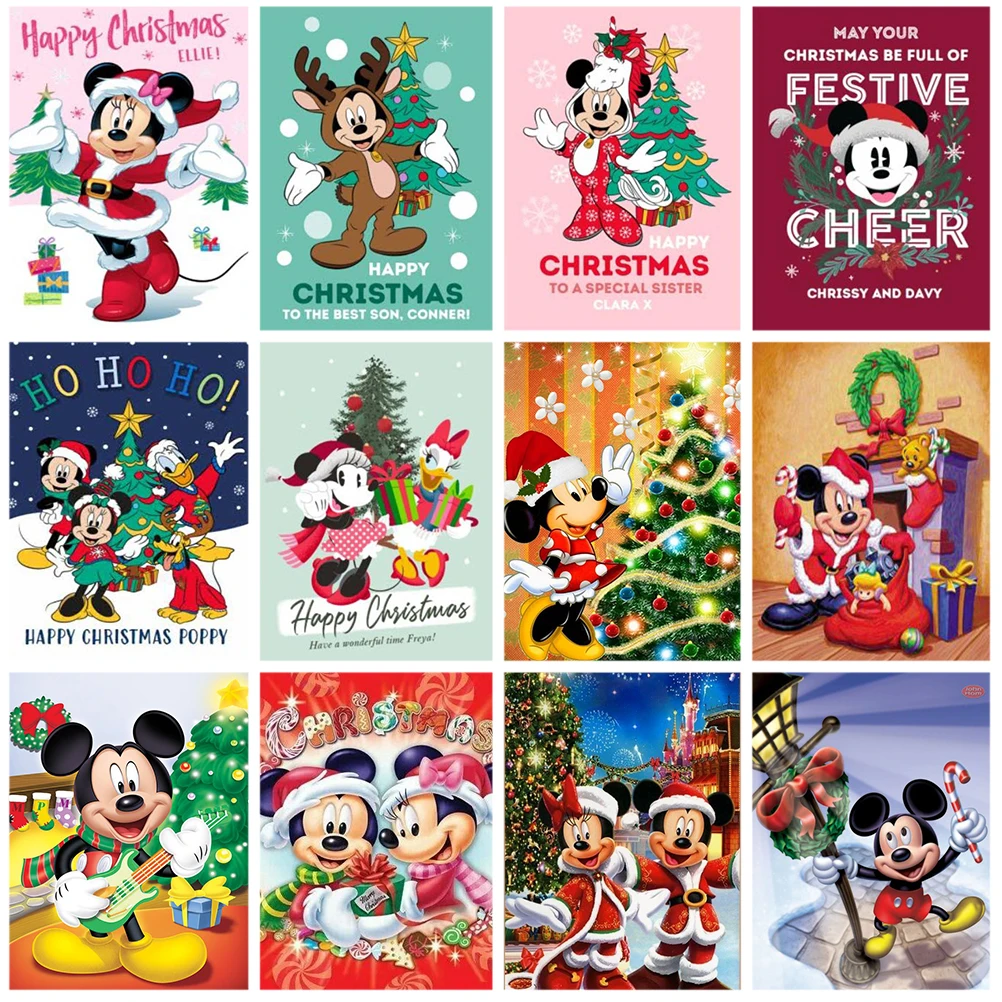 

5D Diamond Painting Disney Cartoon Mickey Minnie Celebrating Christmas Diamond Embroidery Mosaic Full Drill Home Decor Gifts