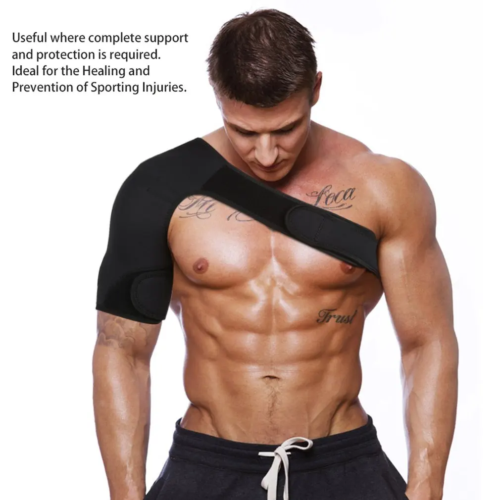 

Adjustable Breathable Back Brace Guard Strap Wrap Belt Gym Sports Care Single Shoulder Support Band Pads Black Bandage MenWomen