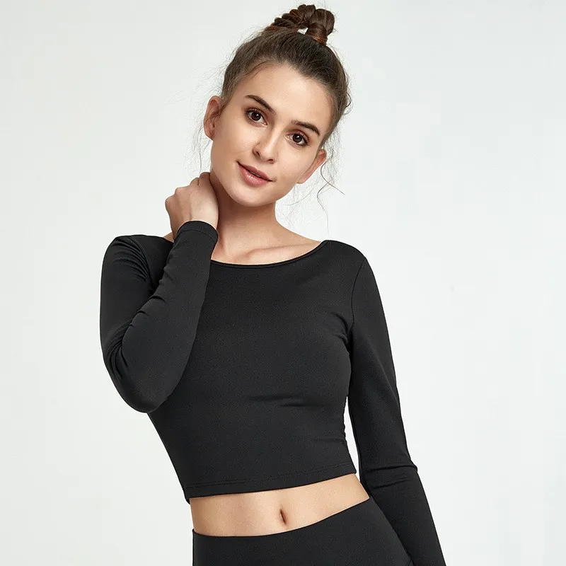 

Sexy Yoga Top with Built In Bra Quick Dry Crop Top Workout Shirts White Long Sleeve Sports Top Mesh splice Fitness Shirt