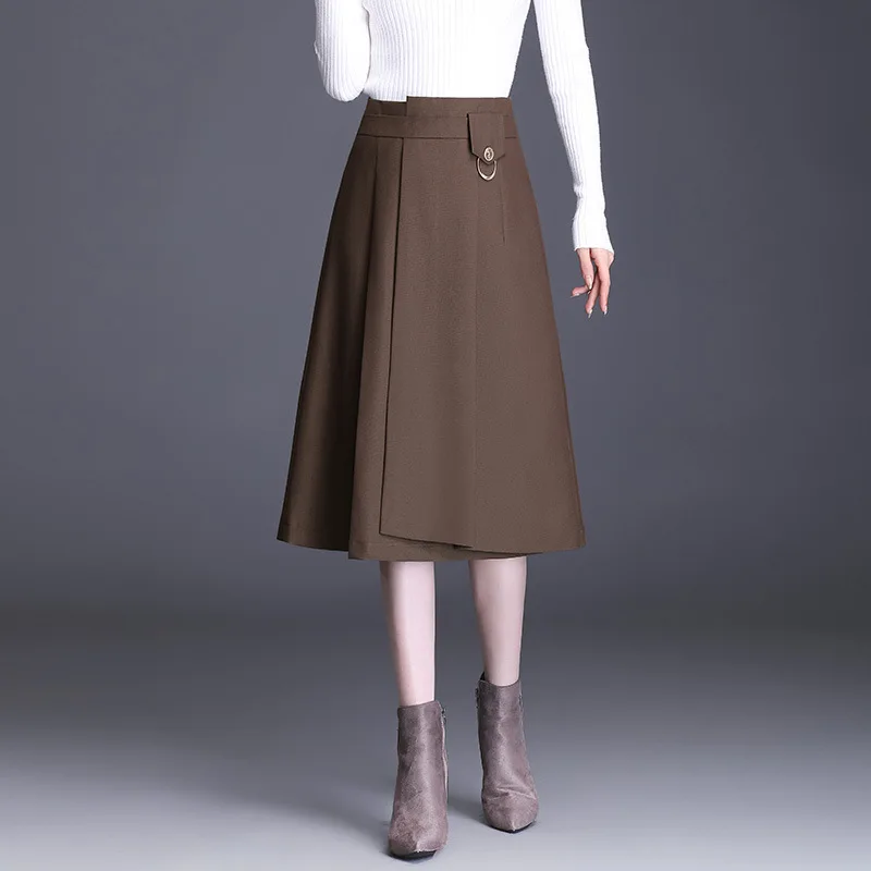 

Fashion High Waist Casual Black Skirt Women 2021 Autumn Korean Elegant Office Lady Slim Mid-long Work Suit Skirts 9699