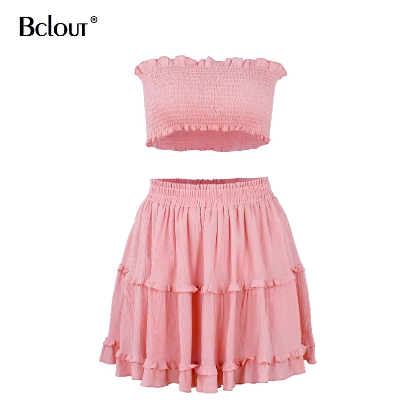 Bclut/розовый женский комплект 2 шт. укороченный топ без рукавов и юбка с оборками