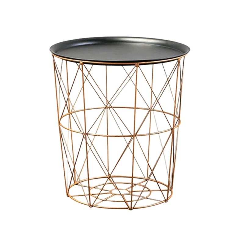 Modern Gold Round Wire Metal Storage Basket Side Table Bedroom Balcony Corner Tea | Мебель