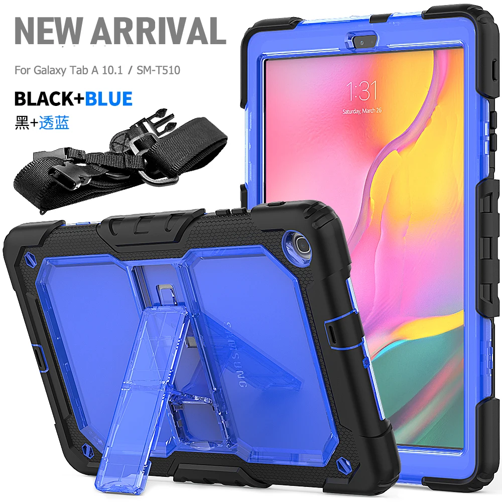 

Противоударный чехол из поликарбоната и силикона с подставкой для Samsung Tab T510, T580, T585, P610, прочный Чехол повышенной прочности