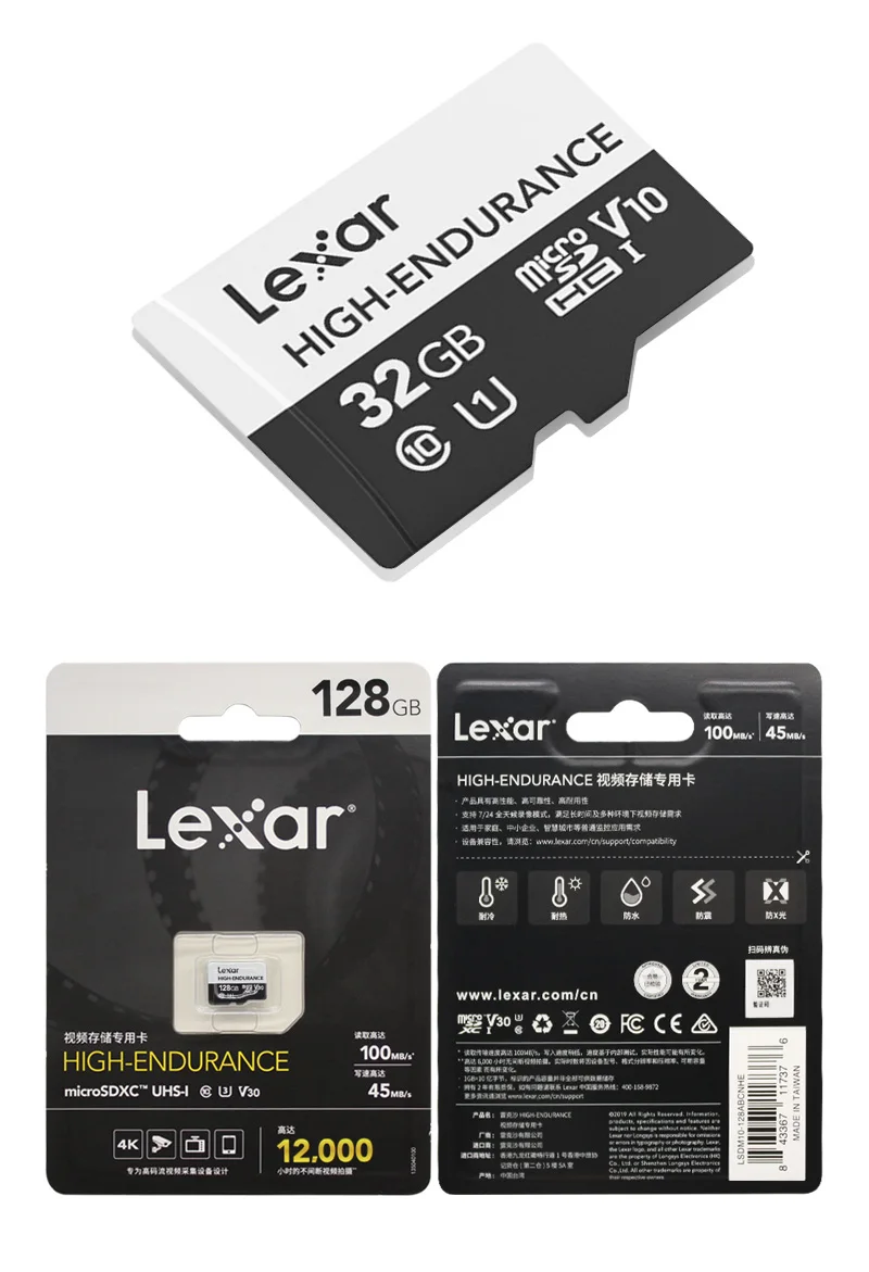 Lexar 128 Гб Micro SD карта C10 32 Гб 64 Гб U3 SDXC/SDHC флэш-карта памяти Micro SD V10 V30 высокая выносливость карта для камеры Gopro