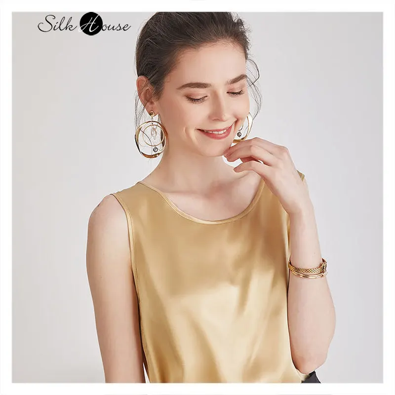 

Женский Шелковый топ на бретельках, Свободный Топ большого размера из шелка тутового шелкопряда без рукавов с круглым вырезом, лето 2020