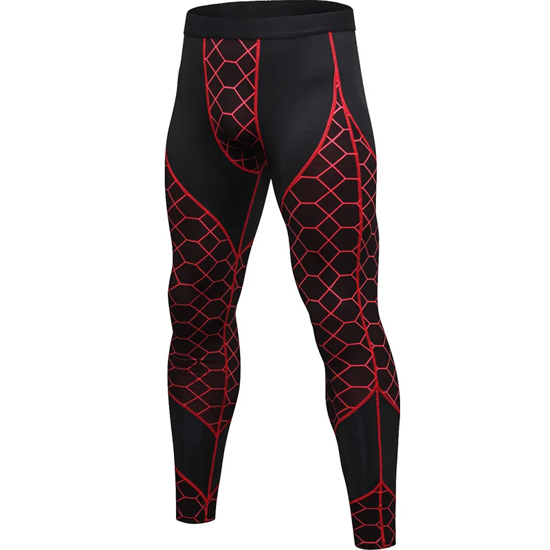 Men's fitness pants printed stitching sports running training sweat fast dry high bounce tight pants fitness leggings