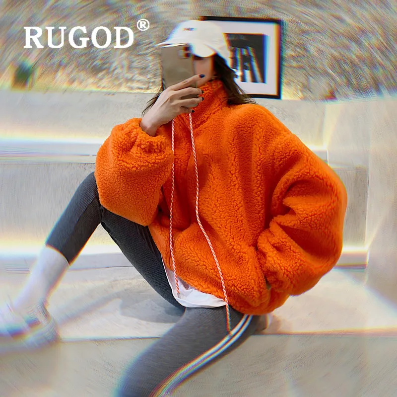 Женская толстовка с воротником-стойкой RUGOD оранжевое кашемировое пальто