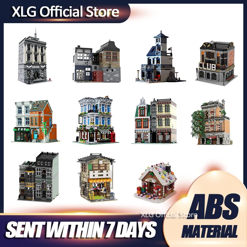 

MOC Corner Mansion Studio Old Town Hostel Club Train Station Candy House Pub Stores Church Survivors Base Building Blocks Toys