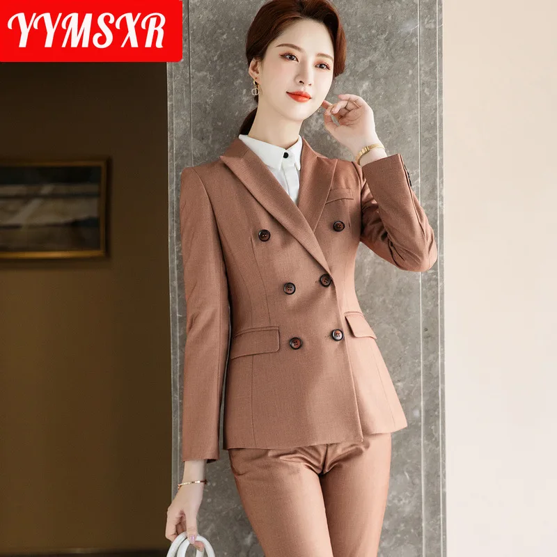 High-end Women's Suits 2022 Autumn and Winter New Office Suit Pants 2-piece Casual Double Row Ladies Jacket High Waist Trousers