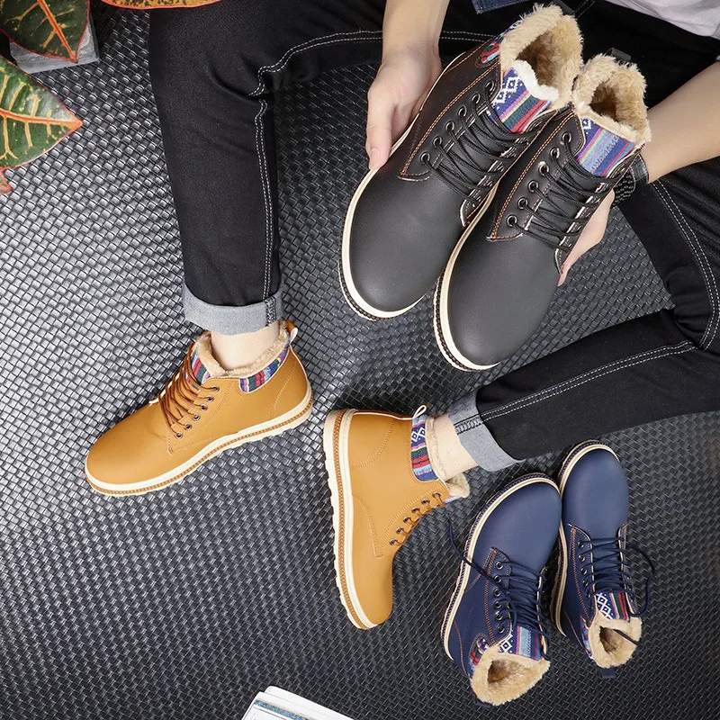 Ботильоны мужские с высоким берцем классические ботинки на меху хлопок теплые