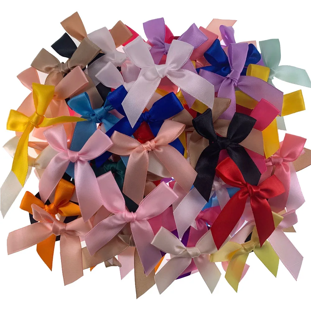 

100Pcs Handmade Satin Ribbon Bows Flower For Christmas Bows Gift Craft Wedding Party Sewing DIY Decorations 6.0cm