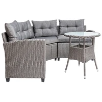 4 piece resin wicker patio furniture set with round table gray cushions