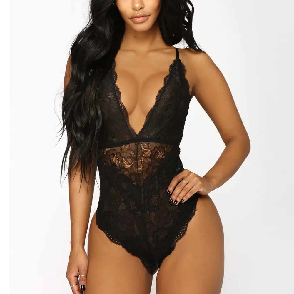 

Women Sexy Lingerie Underwear Sling Nightwear baby doll Lace Racy Temptation Bodysuit sexy Black Lingerie body encaje mujer FDH