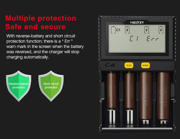 Miboxer C4 VC4 lcd Смарт зарядное устройство для литий-ионных/IMR/INR/ICR/LiFePO4 18650 14500 26650 AA 3,7 1,2 V 1,5 V батареи D4