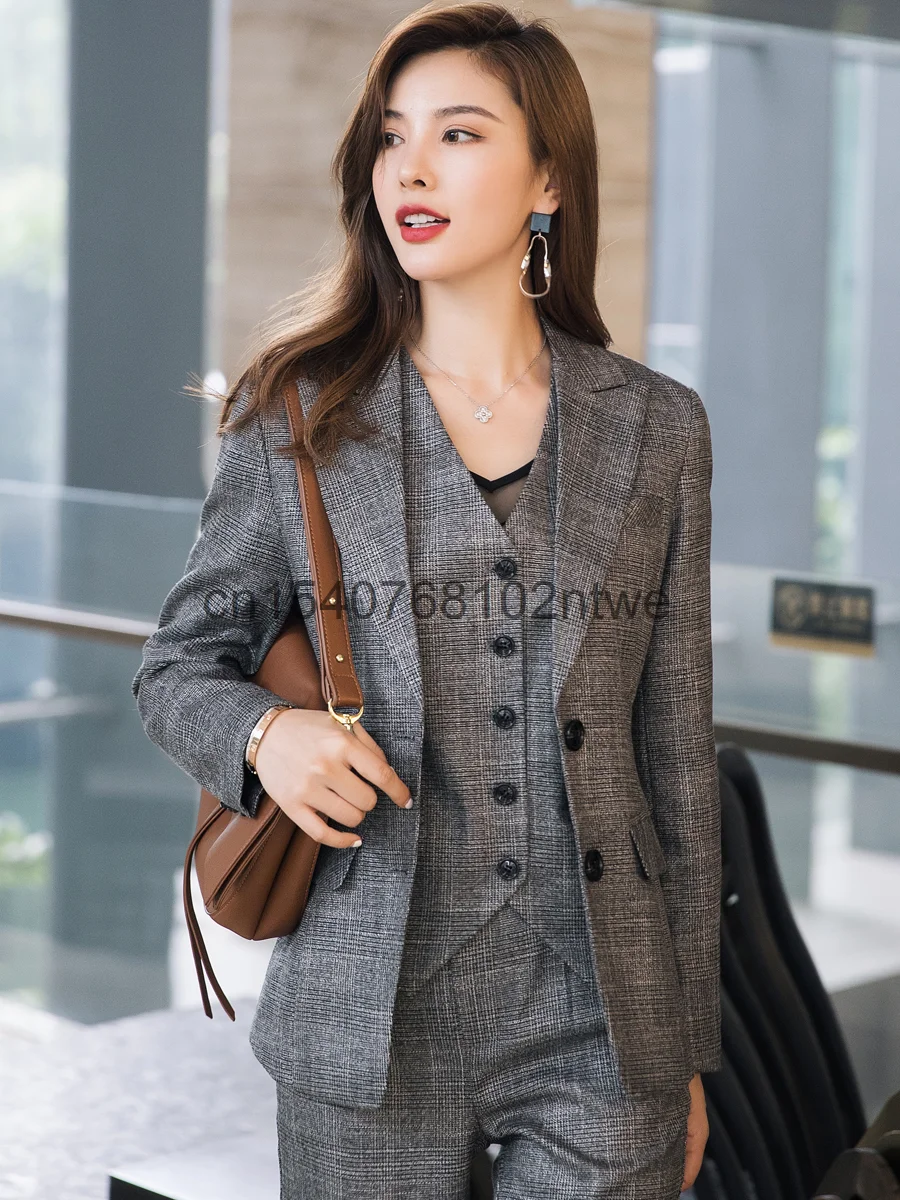 

Business fashion Plaid suit top women's 2021 spring and autumn new collection waist Plaid suit one piece jacket 21201