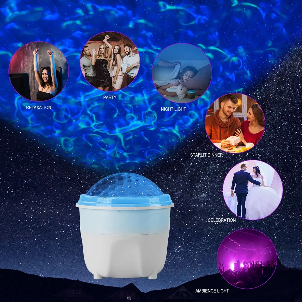 

Starry Sky Projection Lamp USB Rechargeable Remote Control Switch Christmas Day Decoration HD Water Pattern Flame Night Light