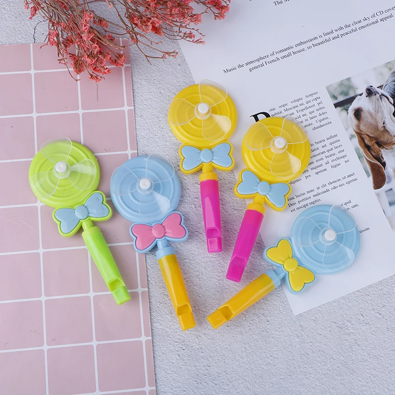 

5Pcs Baby Kids Windmill Toy Lollipop Shape Small Windmill Whistle Developmental Outdoor Handle Toys Pinwheel Wind Spinner