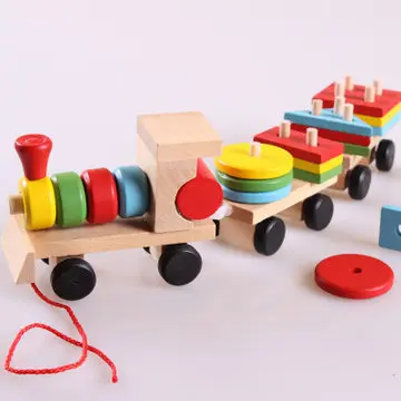 

New Style Children Special Education Early Childhood Toy with Line CHILDREN'S Building Blocks Barrow Drag Three-section Building