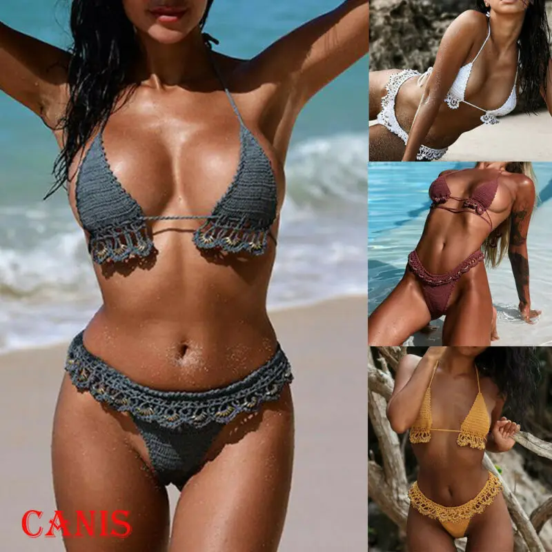 Холтер сексуальный Женский Бандаж бикини набор выдалбливают пуш-ап связанный