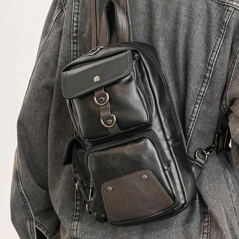 

2021 Designer Brand Chest Bag Men Soft PU Leather Single Shoulder Bags male Waterproof Shoulder Bags Casual Crossbody Travel Bag