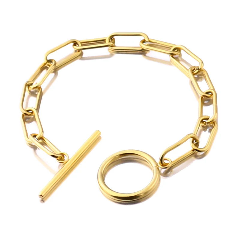 Pulseras de acero inoxidable para hombre y mujer, brazaletes dorados, cadena de mano, accesorios de