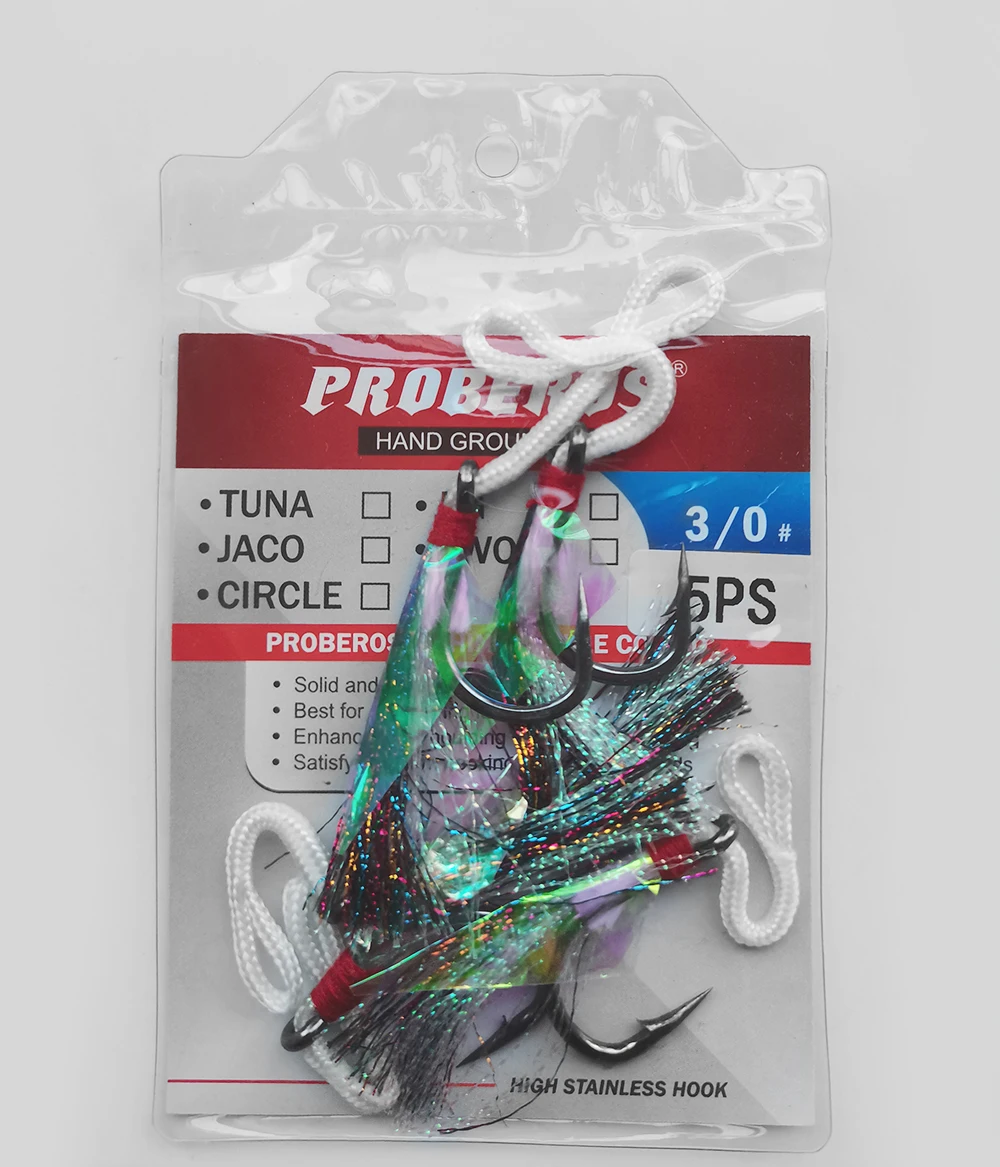 5 шт./лот одиночный крючок для джиггинга рыболовные крючки с рефракцией из перьев