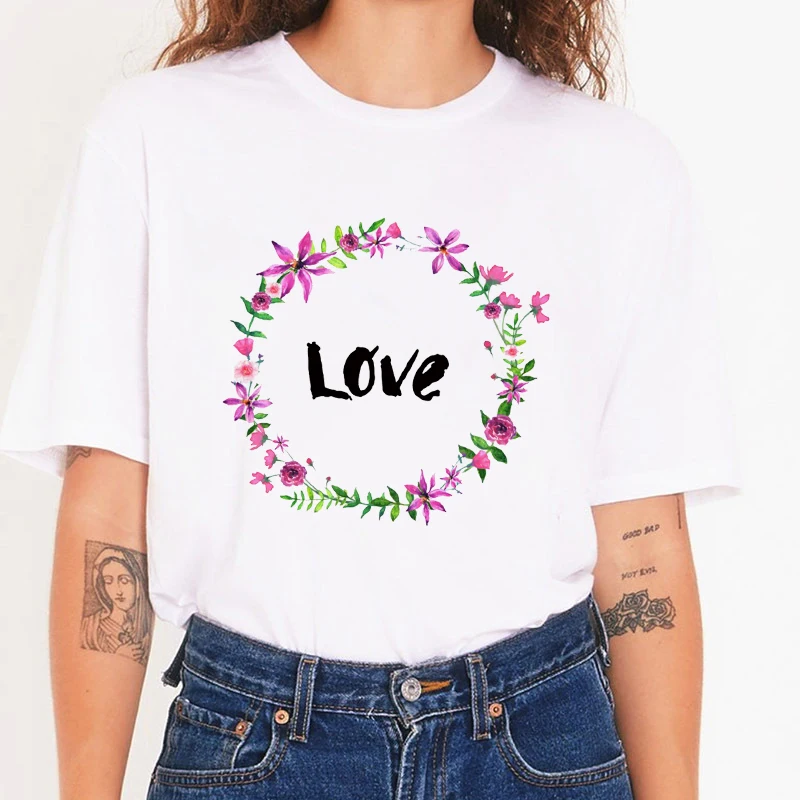 

Women T shirt 2021 Summer 90s White T Shirt female Tops Cartoon Love Printed Casual T Shirts Graphic Clothes Ladies T-shirts