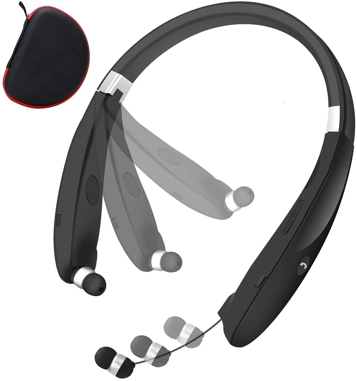 

ZUIDID Bluetooth headset Bluetooth Neckband Foldable Headphones, Upgraded Wireless Headset with Retractable Earbuds Noise