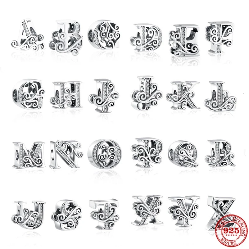 Fit Original Pandora Charms Bracelet 925 Sterling Silver A-Z 26 English Letters Charm Bead DIY Jewelry Making Berloque For women | Украшения