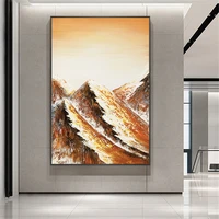 hand painted abstract golden mountain oil painting on canvas handmade wall art landscape pictures for living room home decor