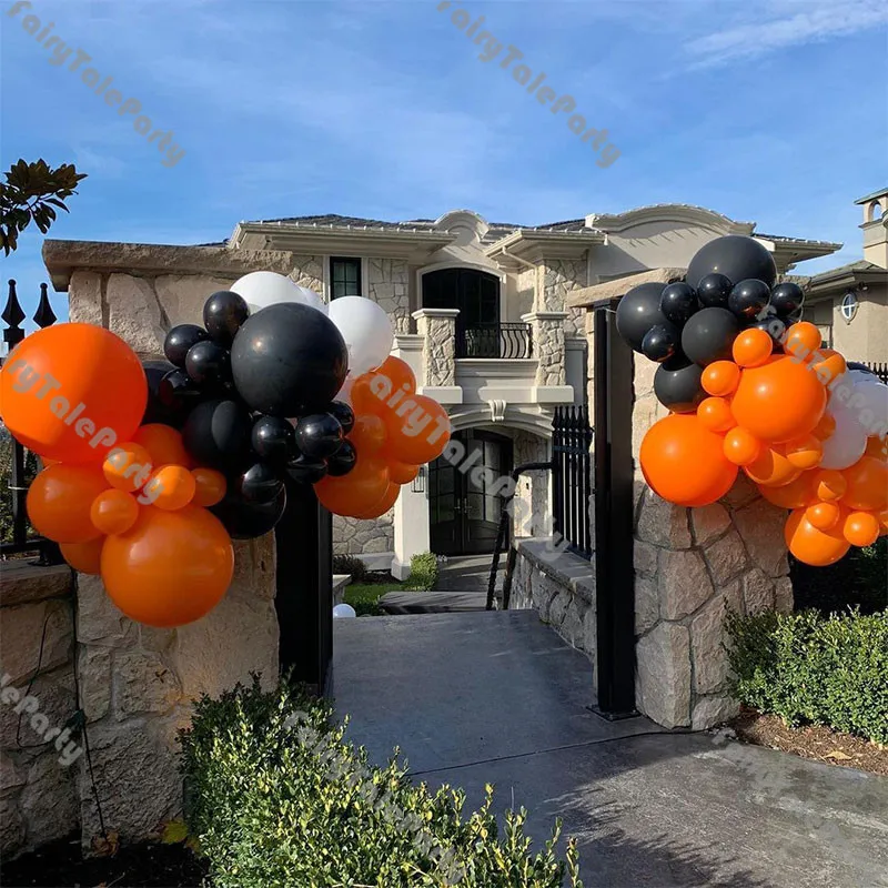 

96 шт. матовая черная фотогирлянда, набор белых воздушных шаров в виде детского дня рождения, украшение для вечеринки на Хэллоуин