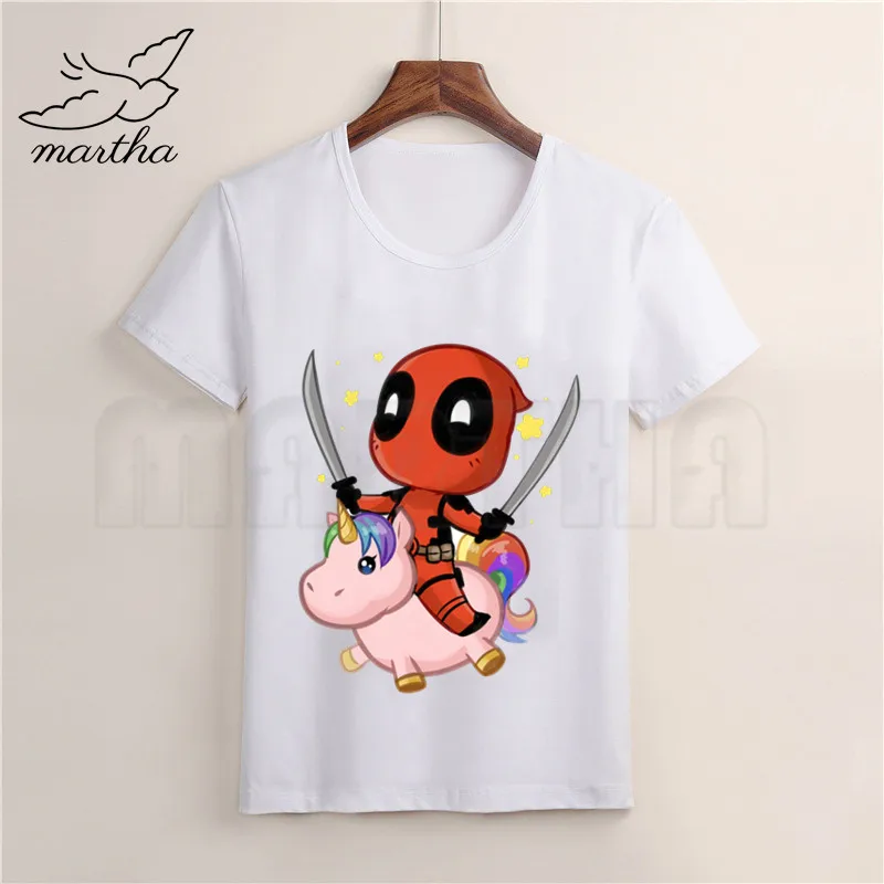 Дэдпул я Единорог белая футболка для маленьких девочек летние повседневные