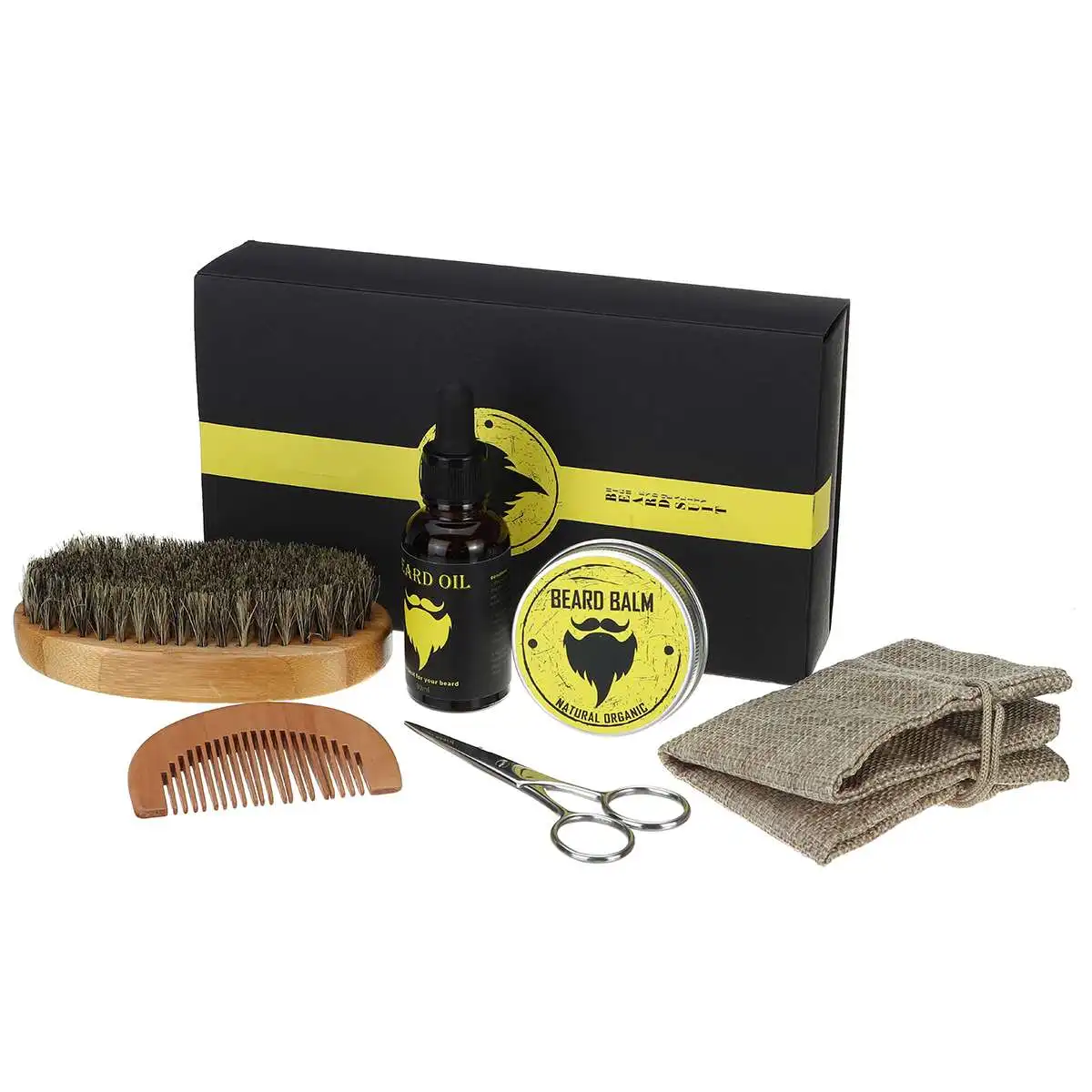 

6pcs Beard Suit Beard Comb Brush Cream Oil Beard Styling Hair Growth Care Cleaning Kit Hair Loss Products for Soft Cleanse