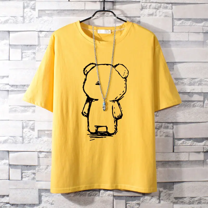 

Simple and versatile cotton summer bear print short sleeve T-shirt for men and women