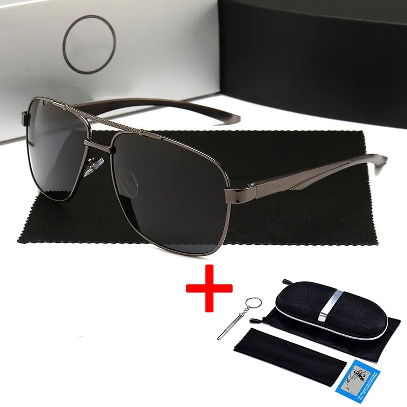 GUN-Zip Box Мужские солнцезащитные очки, брендовые, дизайнерские, Mercede, мужские, поляризационные, для вождения, солнцезащитные очки, алюминий, магний, квадратные, солнцезащитные очки, oculos de sol 1046 - Цвет линз: GUN-Zip Box