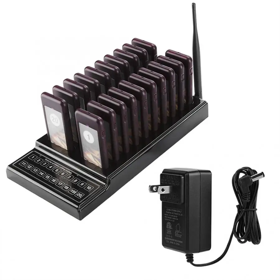 

SU-68G Restaurant Pager 1Km Connection 20 Channels Guest Paging System Wireless Queue Calling Pager Systems (US Plug 100-240V)