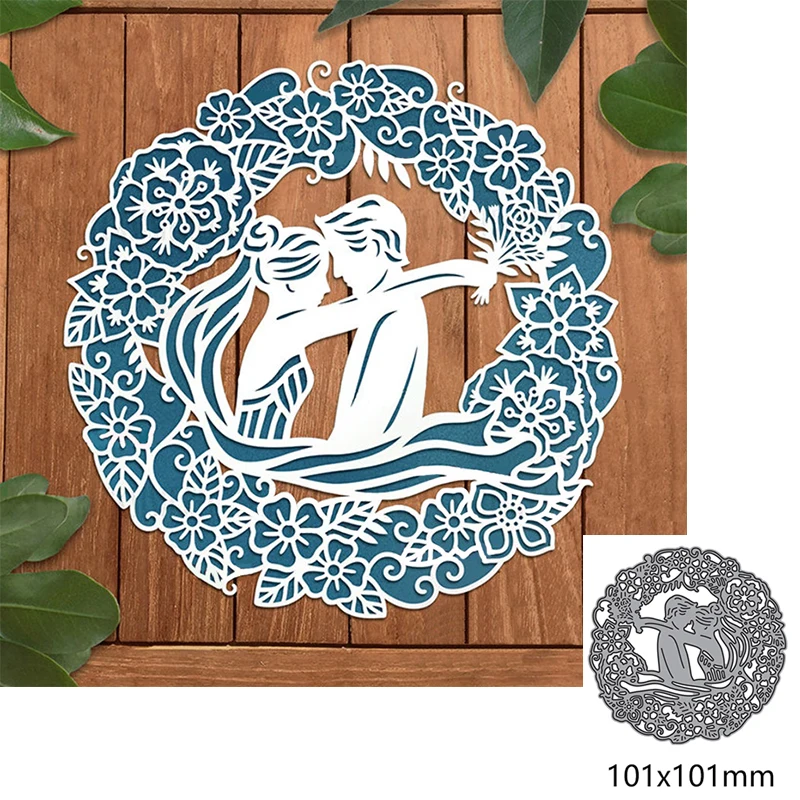 

Couple In A Wreath Metal Cutting Dies For DIY Scrapbook Cutting Die Paper Cards Embossed Decorative Craft Die Cut New Arrival