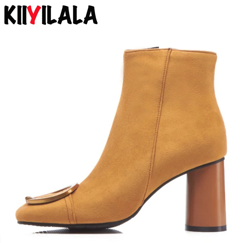 Сапоги Kiiyilal женские на высоком каблуке 7 см ботильоны Осенняя обувь с квадратным