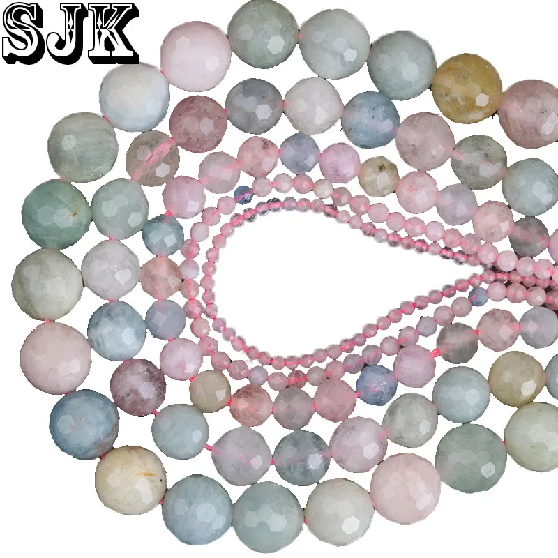 

Natural Stone Beads Morganite Micro Faceted Small Round Loose Beads 2 3 4 6 8 10mm for Jewelry Bracelet Necklace Making