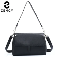 zency new genuine leather fashion simple qualitya shoulder bag for women elegant square flap female messenger crossbody handbag