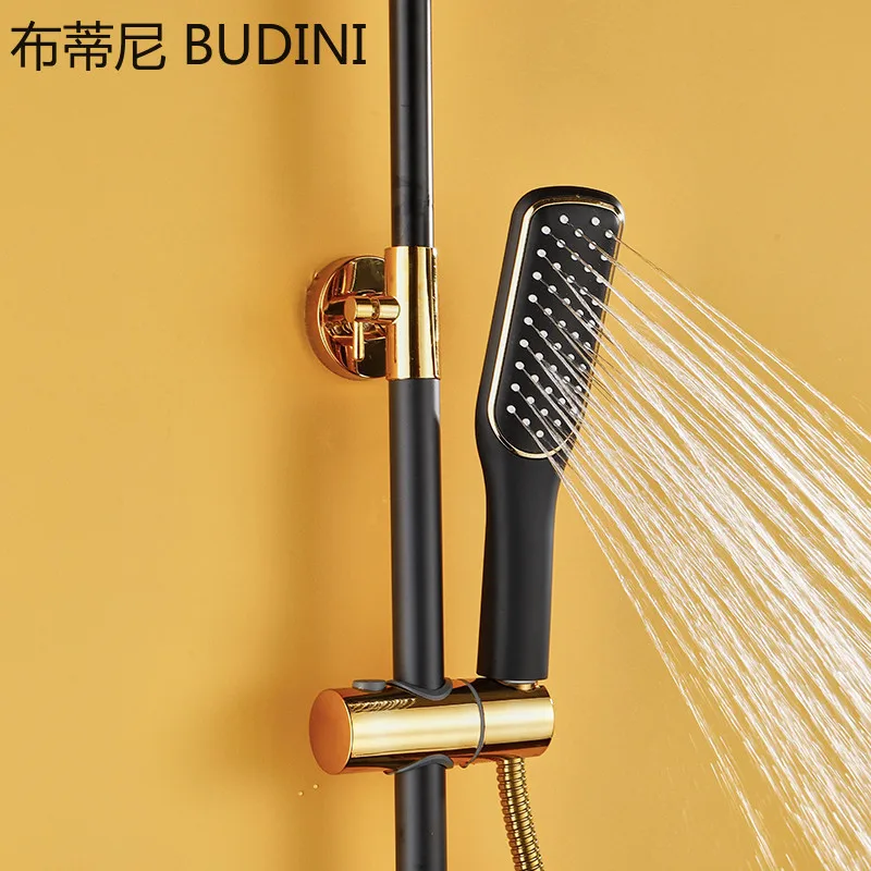 bathroom shower faucet set wall mounted black shower rain bath faucet bathtub faucet eco systems hot and cold blend mixer tap free global shipping