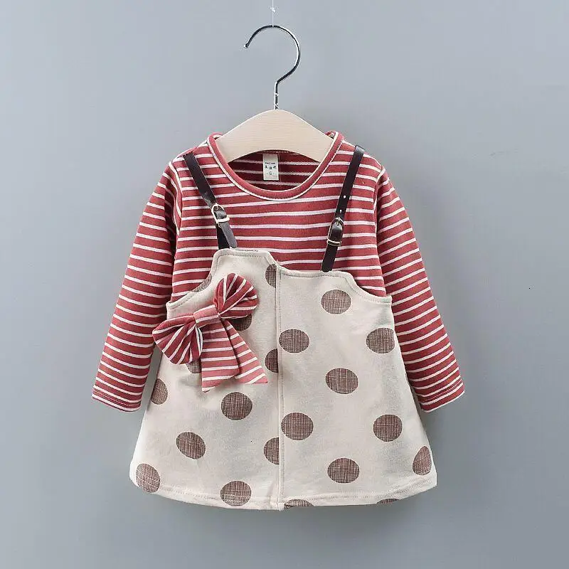 Girls Dress Spring Autumn Children Fashion Long Sleeve Cotton Fake 2pcs Dresses For Baby Kids Party Princess Clothes | Детская одежда и