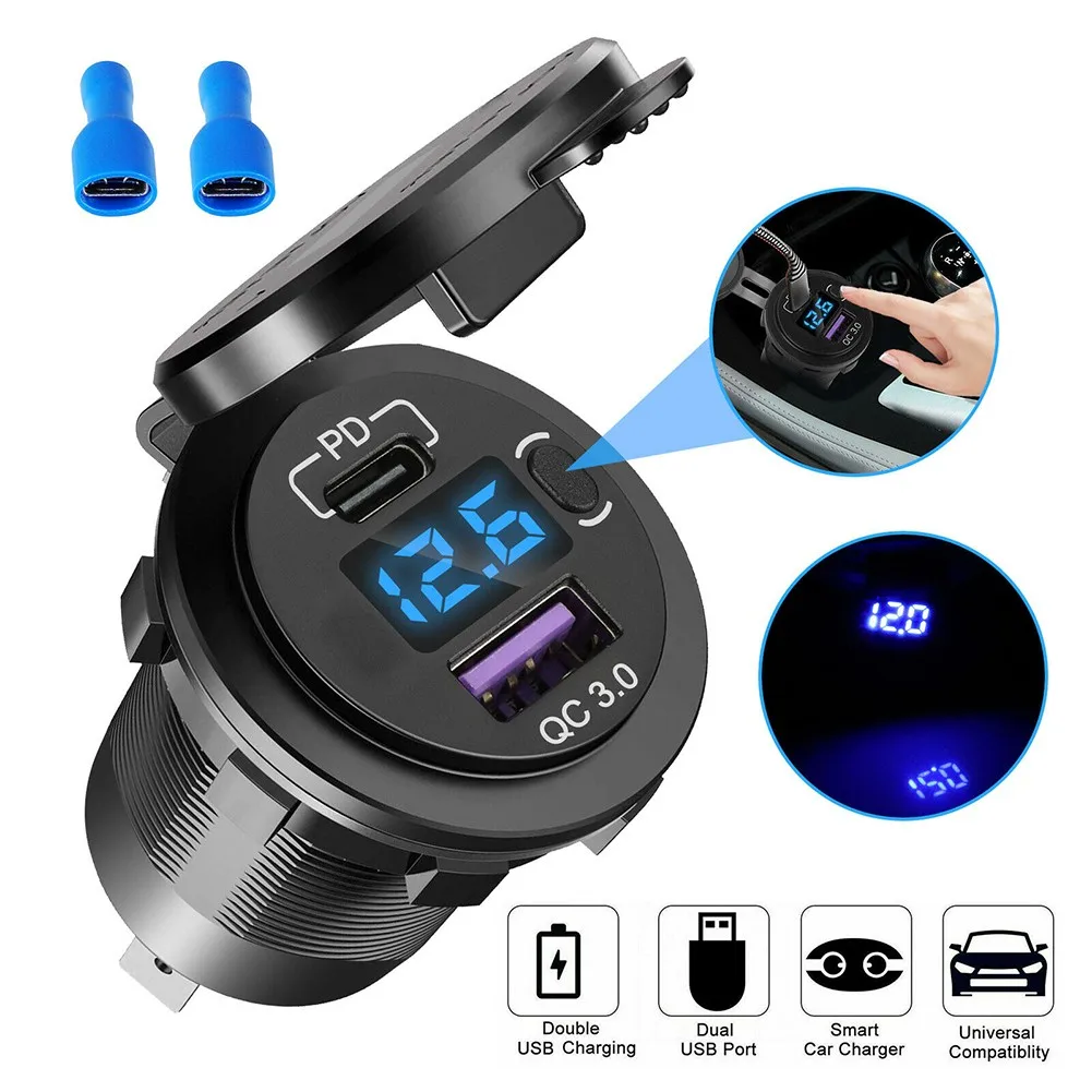 

Useful QC3.0+PD USB Car Charger Socket W/ LED Voltmeter 1.13 In Accessories