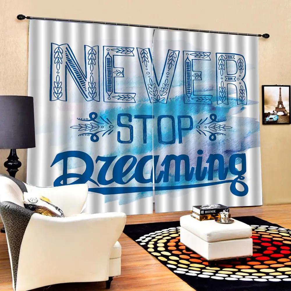 Синие затемняющие шторы с буквенным принтом Роскошные 3D занавески для окон