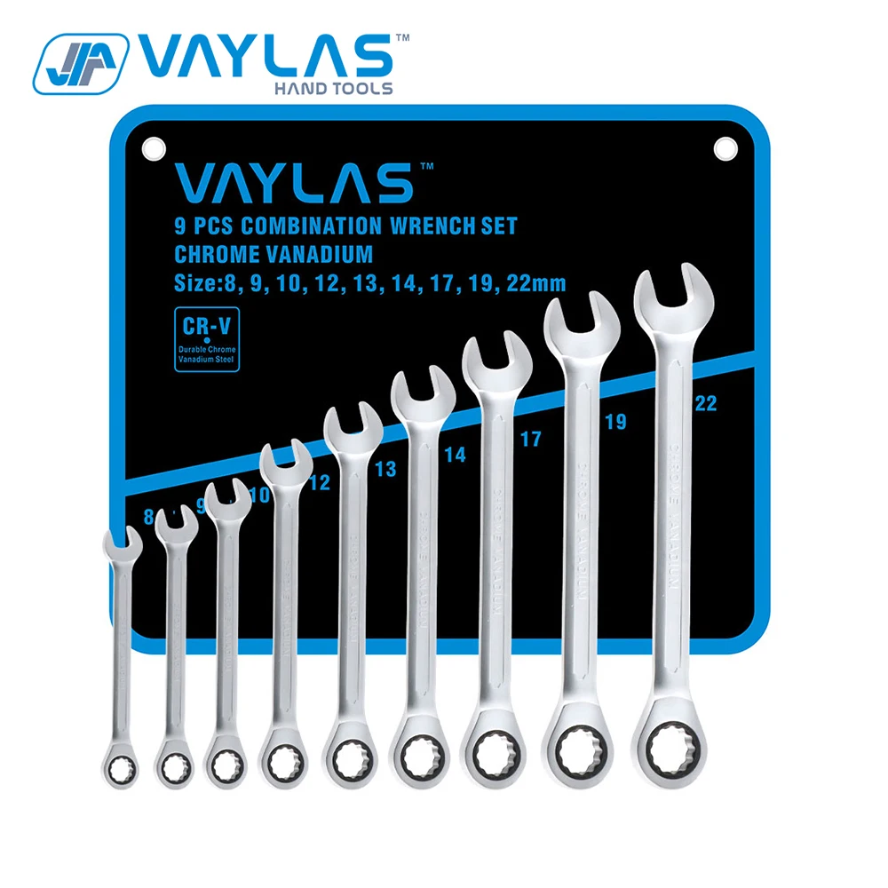 9Pcs Ratchet Spanner Wrench Set Dull Polished 72T Fixed Head and Open End High Torque Spanner Set Combination Repair Hand Tools