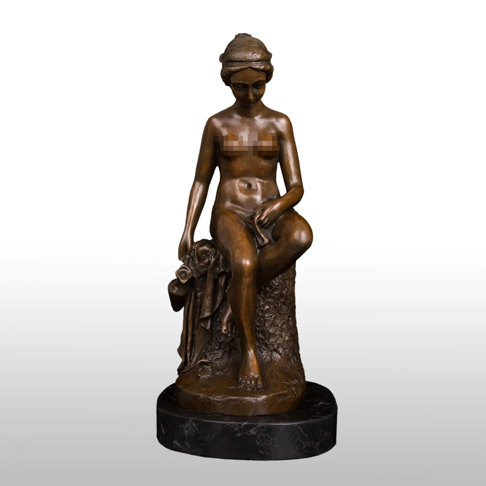 

37cm Bronze Western Nude Sitting Woman Statue Sculpture Female Figurine Art Decoration