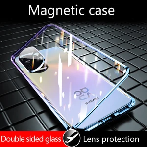 360 magnetic adsorption double sided tempered glass case huawei honor 50 60 pro nova 9 8 7 phone shell lens all protective cover free global shipping