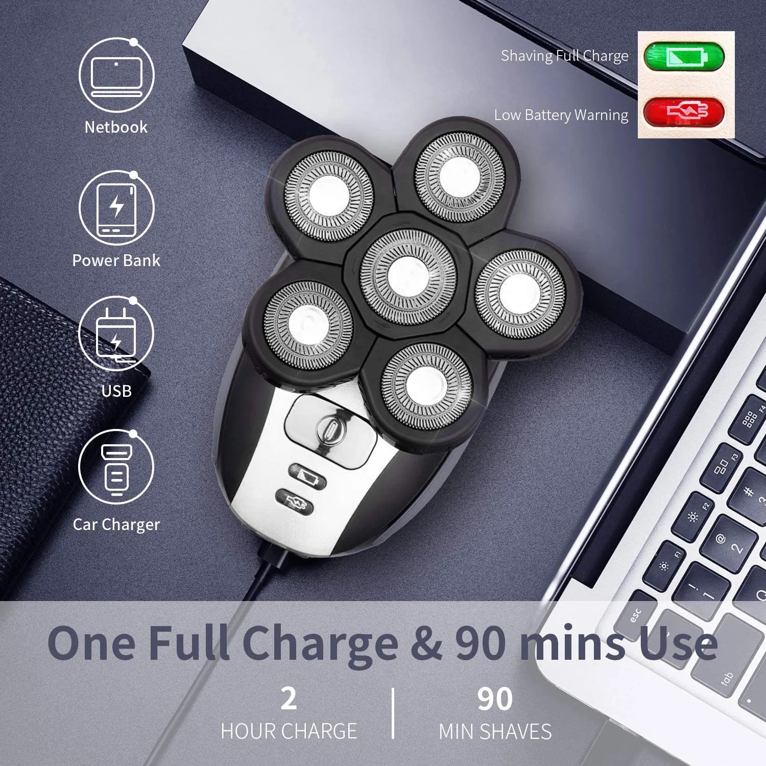 

6 Blades Electric Shavers For Men 4D Floating Head Hair Trimmer USB Rechargeable Razor Bald Head Shaver Face Brush Grooming Set