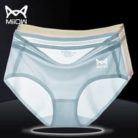 miiows new 23 ice silk ladies underwear womens antibacterial cotton crotch adult seamless waist silk slip briefs