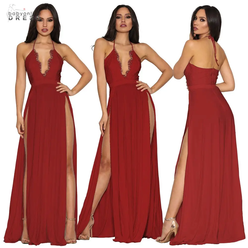 Сексуальное Красное длинное вечернее платье с высоким разрезом черно белое v
